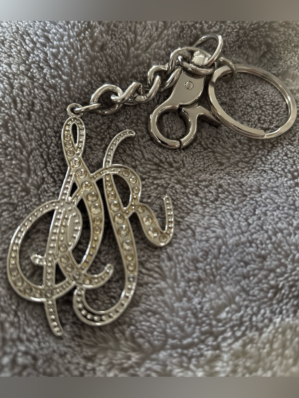 Sienna Ricchi SR Initials Logo Silver Tone Rhinestone Keychain Bag Charm